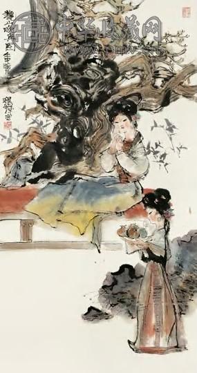 程十发 秋山晚兴图 立轴 设色纸本