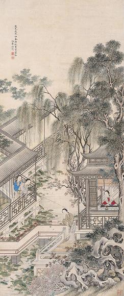 汪圻 1838年作 仕女 立轴 绢本