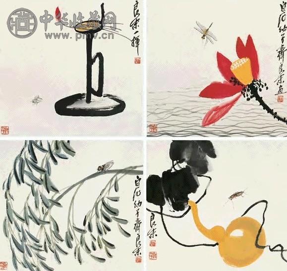 齐良末 花鸟 册页(12开选4) 设色纸本