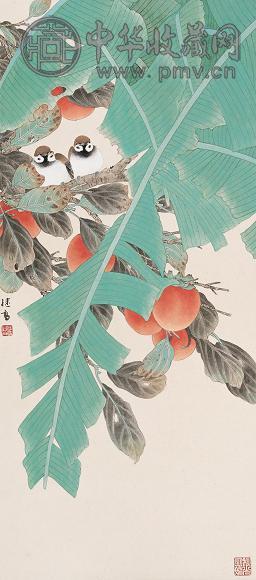 俞继高 双雀图 立轴 设色纸本