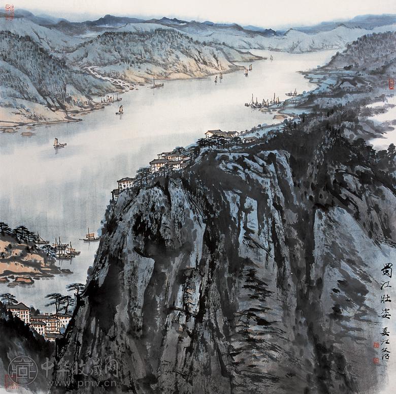 宋文治 20世纪90年代作 山水画蜀江壮姿图 立轴 纸本