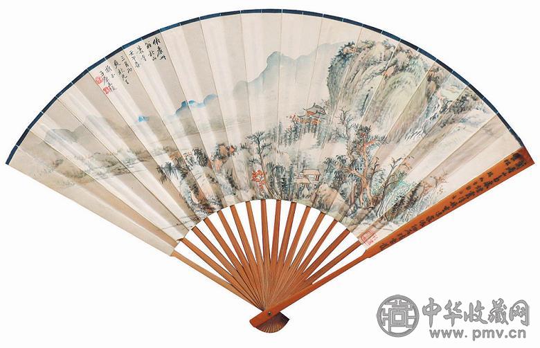 王俊画李健书法 书画成扇 成扇 设色纸本