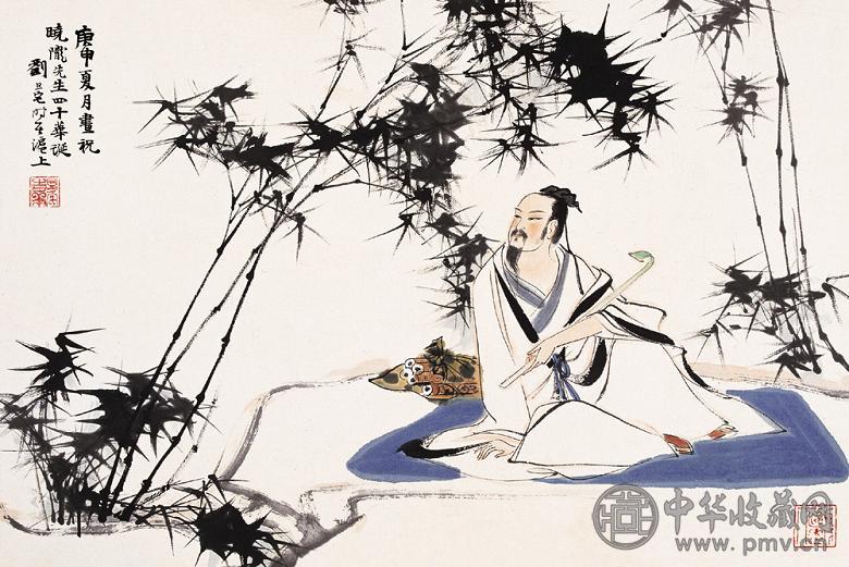 刘旦宅 庚申1980年作 竹荫高士 镜心 设色纸本