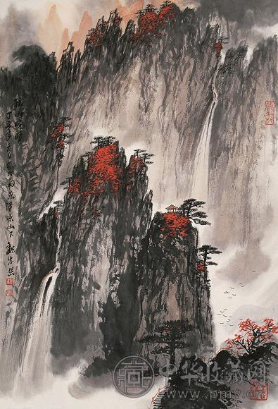 魏紫熙 1997年作 秋山晚晴 立轴 设色纸本