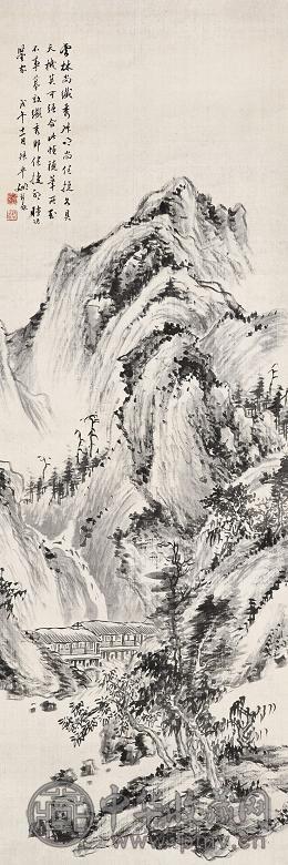 姚叔平 1918年作 山水 立轴 水墨绢本