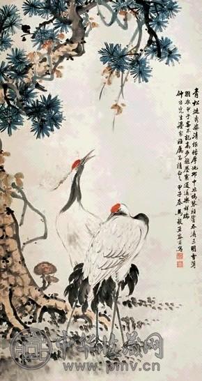 马孟容 松鹤延年 立轴 设色纸本