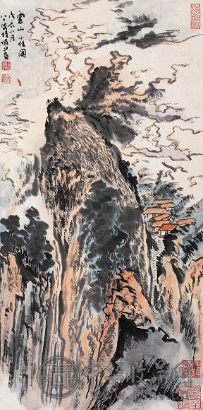 陆俨少 1988年作 云山小住图 镜心 设色纸本