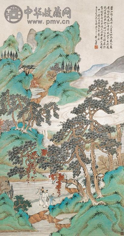 黄山寿 1894年作 青绿山水 立轴 设色纸本