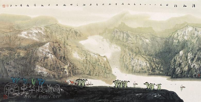 董继宁 清江行 镜心 设色纸本