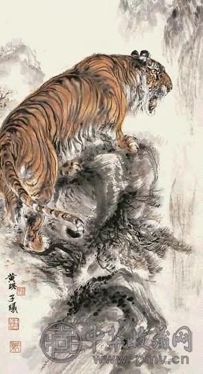 黄子曦 虎 立轴