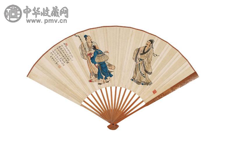 叶昀 俞陛云 羲之换鹅 书法 成扇 设色纸本