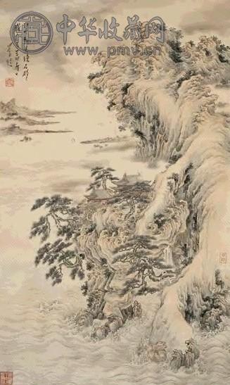 月舟 溥儒题识 石壁月色 立轴 设色纸本