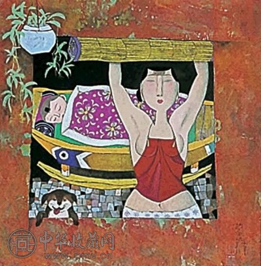 胡永凯 母子图 镜框 纸本设色