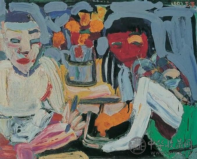 王玉平 1992年作 红脸和白脸 布面