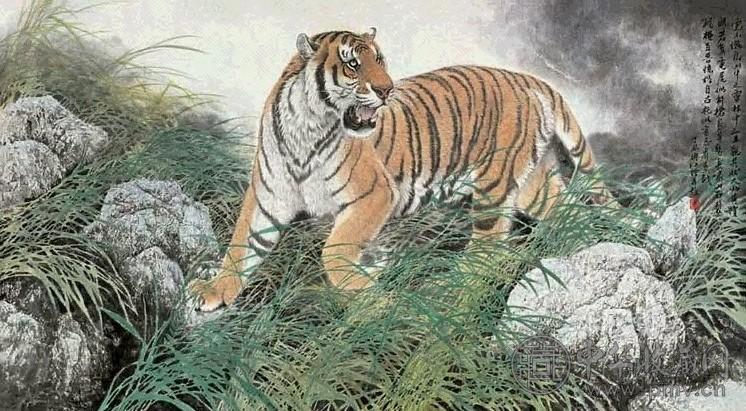 阴衍江 1997年作 虎啸惊兽 镜心 设色纸本