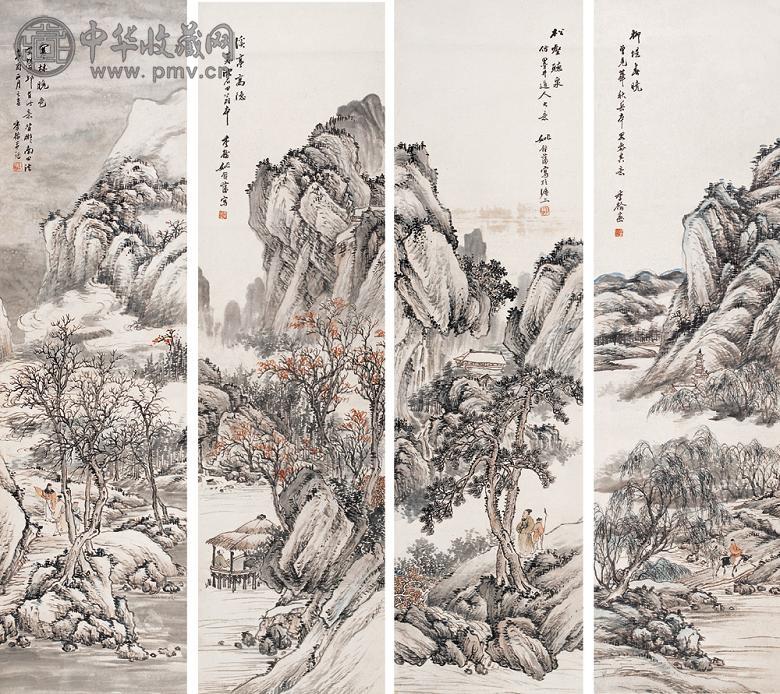 姚钟藩 1921年作 四季山水图(4张) 镜心 设色纸本