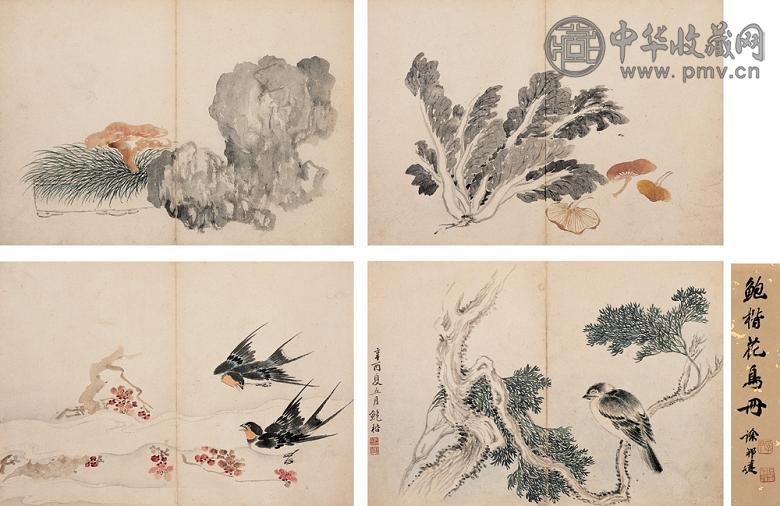 鲍楷 花鸟 册页(10开选4) 设色纸本