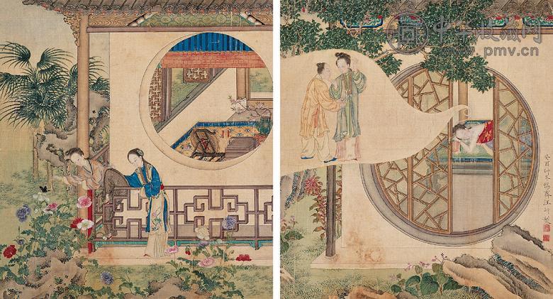 汪圻 癸酉(1813年)作 人物 镜心(2开) 设色绢本