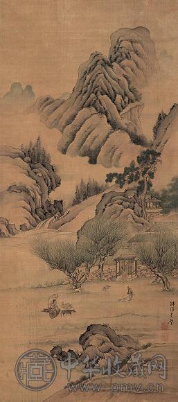 黄璧 山水人物 立轴 设色绢本