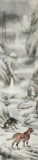 林梦松 忠义双犬图 立轴 设色纸本