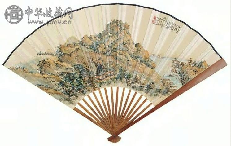 丁愚 山水 扇面 设色纸本