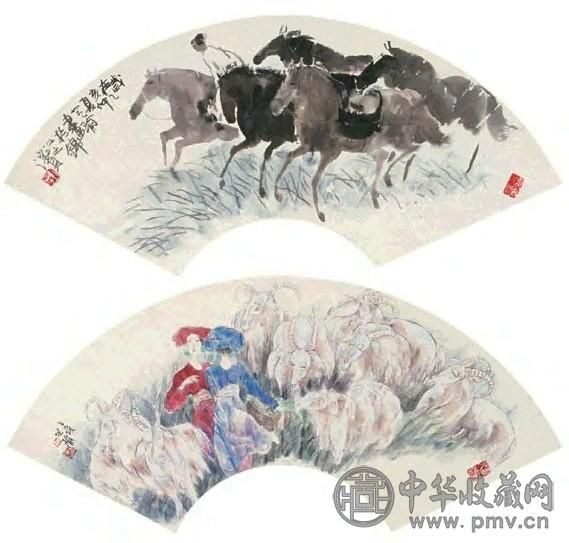 郭芝瑜 人物(4帧) 扇面 设色纸本