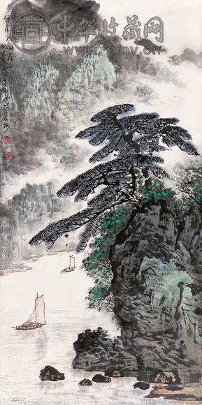 卢星堂 戊辰(1988年)作 峡江图 镜心 设色纸本