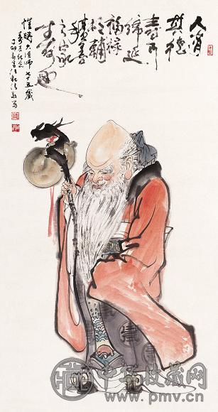 汪观清 1987年作 寿星图 立轴 设色纸本