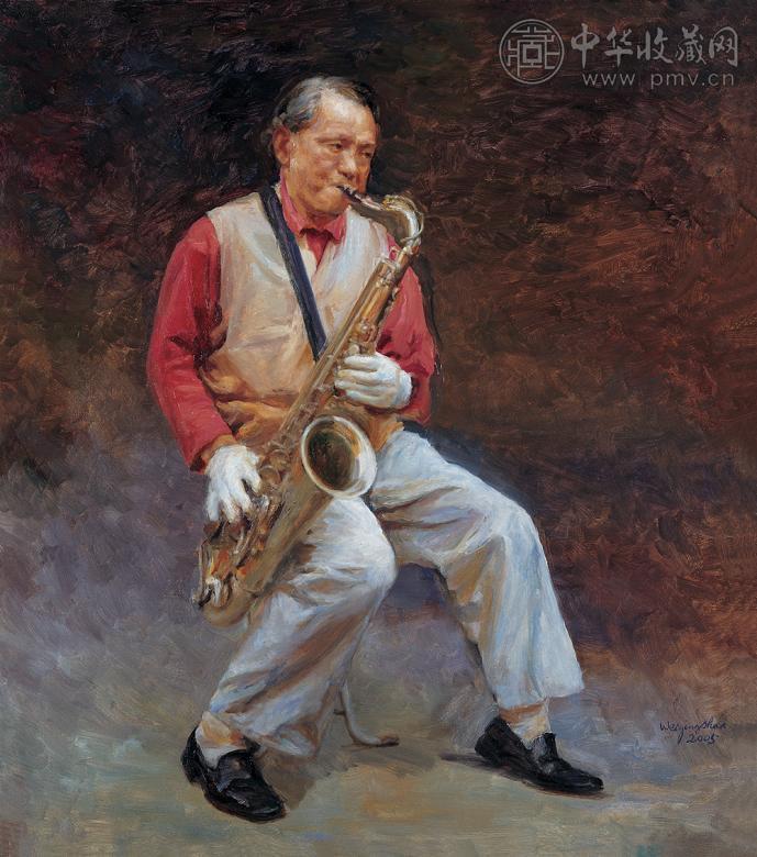 魏景山 2005年作 吹萨克斯风的人 布面 油画