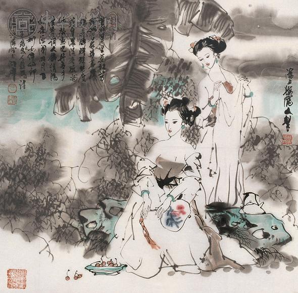 潘鸿海 并蒂芙蓉 镜心 设色纸本