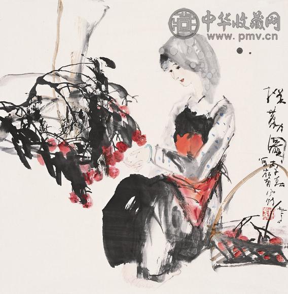 谢志高 1996年作 采荔图 镜心 设色纸本