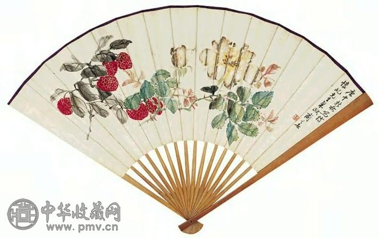 商言志 刘未林 1929-1930年作 花卉 行书 成扇 设色纸本