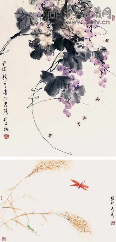潘君诺 蜜蜂 葡萄 立轴 设色纸本