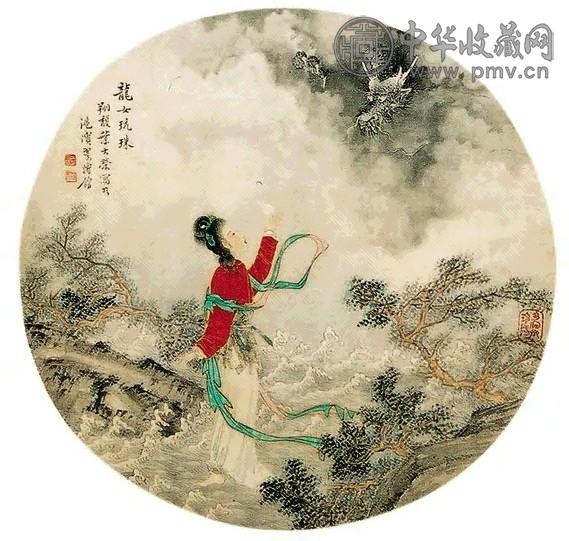叶大荣 仕女 圆光(带框) 纸本设色
