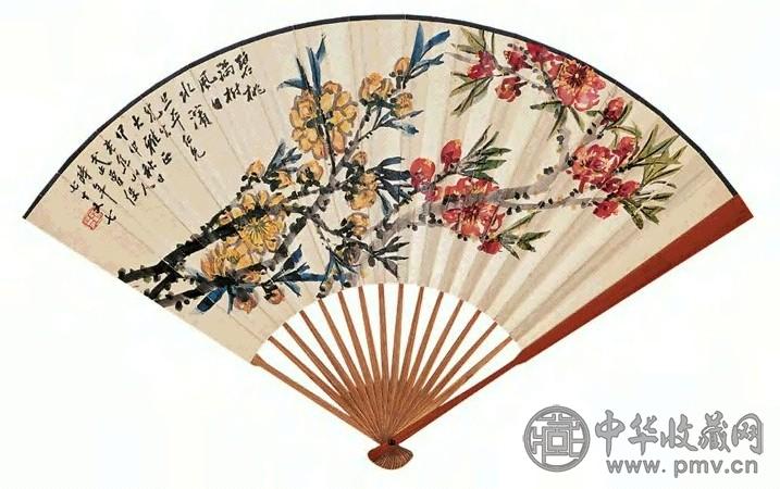 武曾保 碧桃满树 成扇 设色纸本