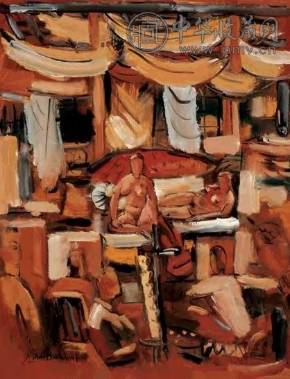 毛旭辉 1999年作 大家长系列 油画画布