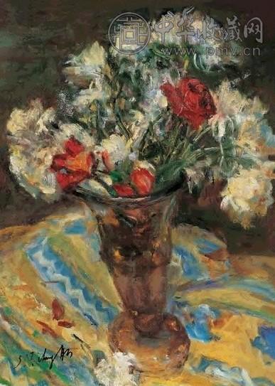 张自正 瓶花 油彩纸板