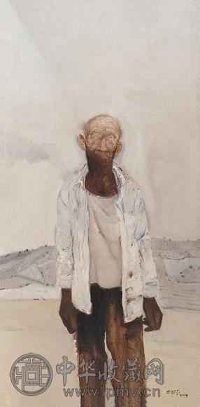 白羽平 2004年作 叶大爷 油彩 画布 框