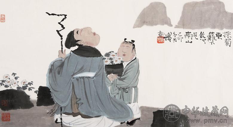 徐乐乐 1999年作 陶渊明诗意 镜心 设色纸本