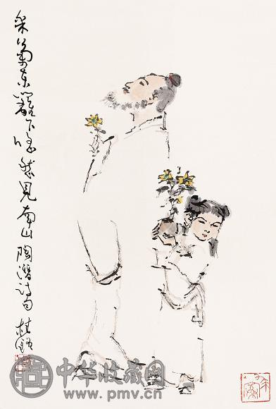 张桂铭 采菊图 立轴 设色纸本