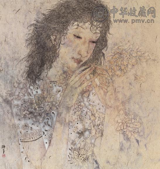 陈子 少女图 镜心 设色纸本