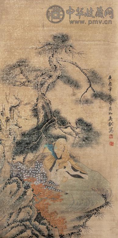 吴猷 松鹤延年 立轴 纸本