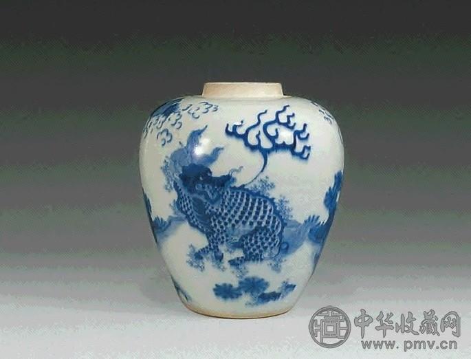 清顺治 青花麒麟罐