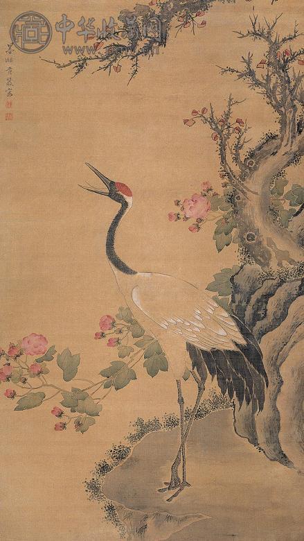 范箴 丹枫白鹤 立轴 设色绢本