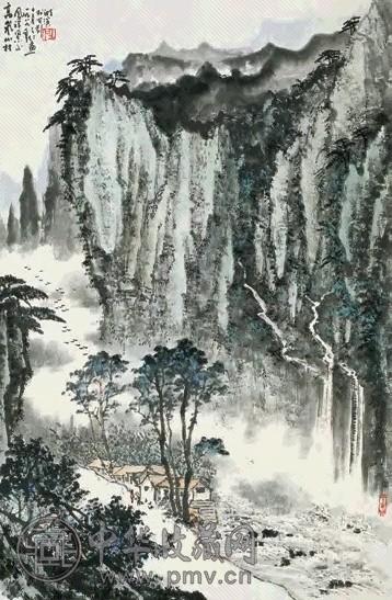 张之仁 1989年作 高岚小村 镜心 设色纸本
