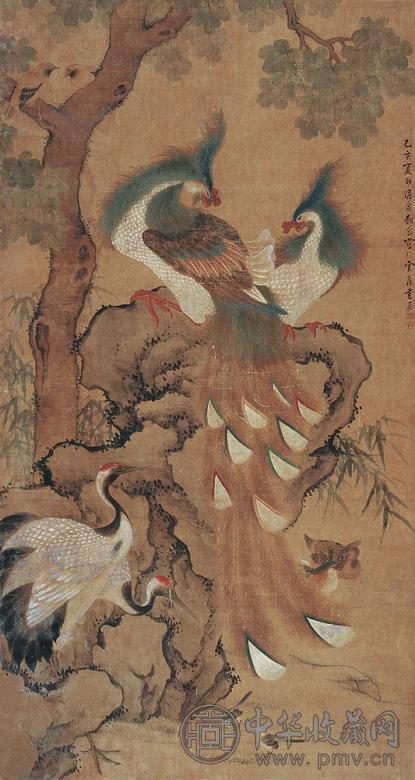 郑岱 朝凤图 立轴 设色绢本