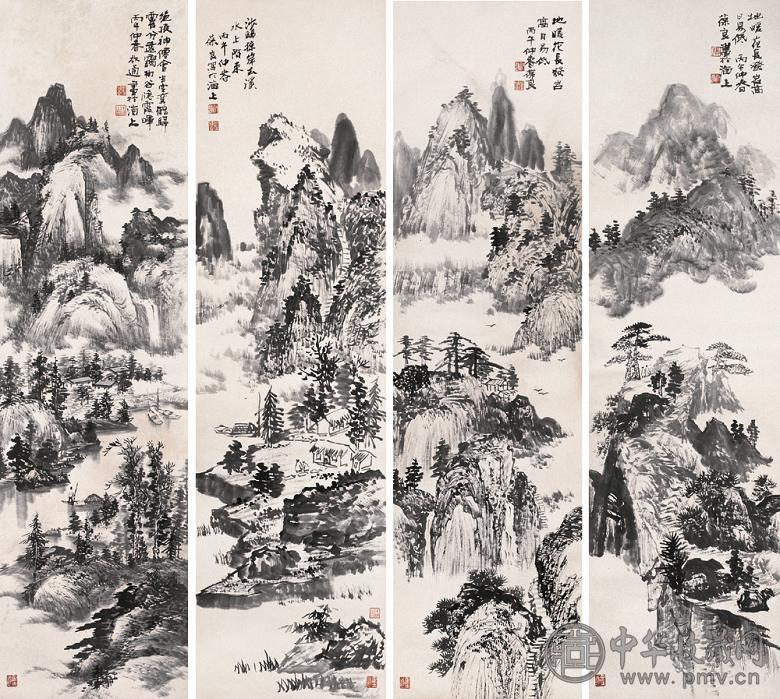张叔通 1966年作 山水 四屏