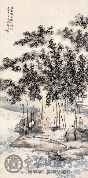 金纯 竹林纳凉 立轴 设色纸本