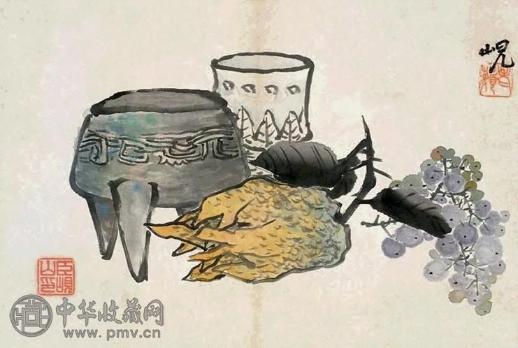 杨见山 清供图 镜片 设色纸本