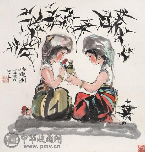 汪大文 珍禽图 立轴 设色纸本